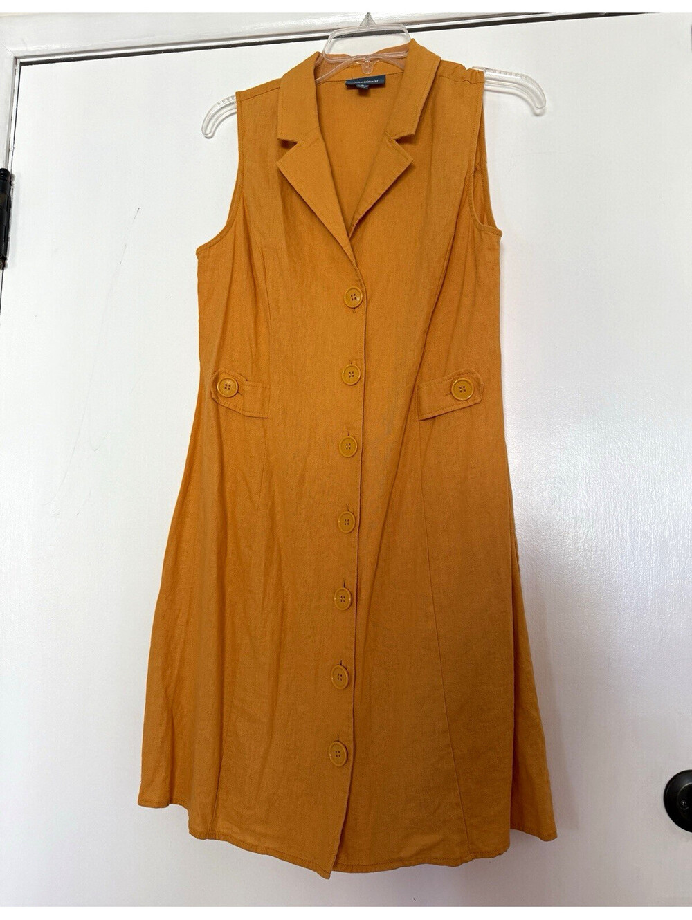 ModCloth Women’s Size 8 Orange Linen-Viscose Sleeveless Collared Button Dress
